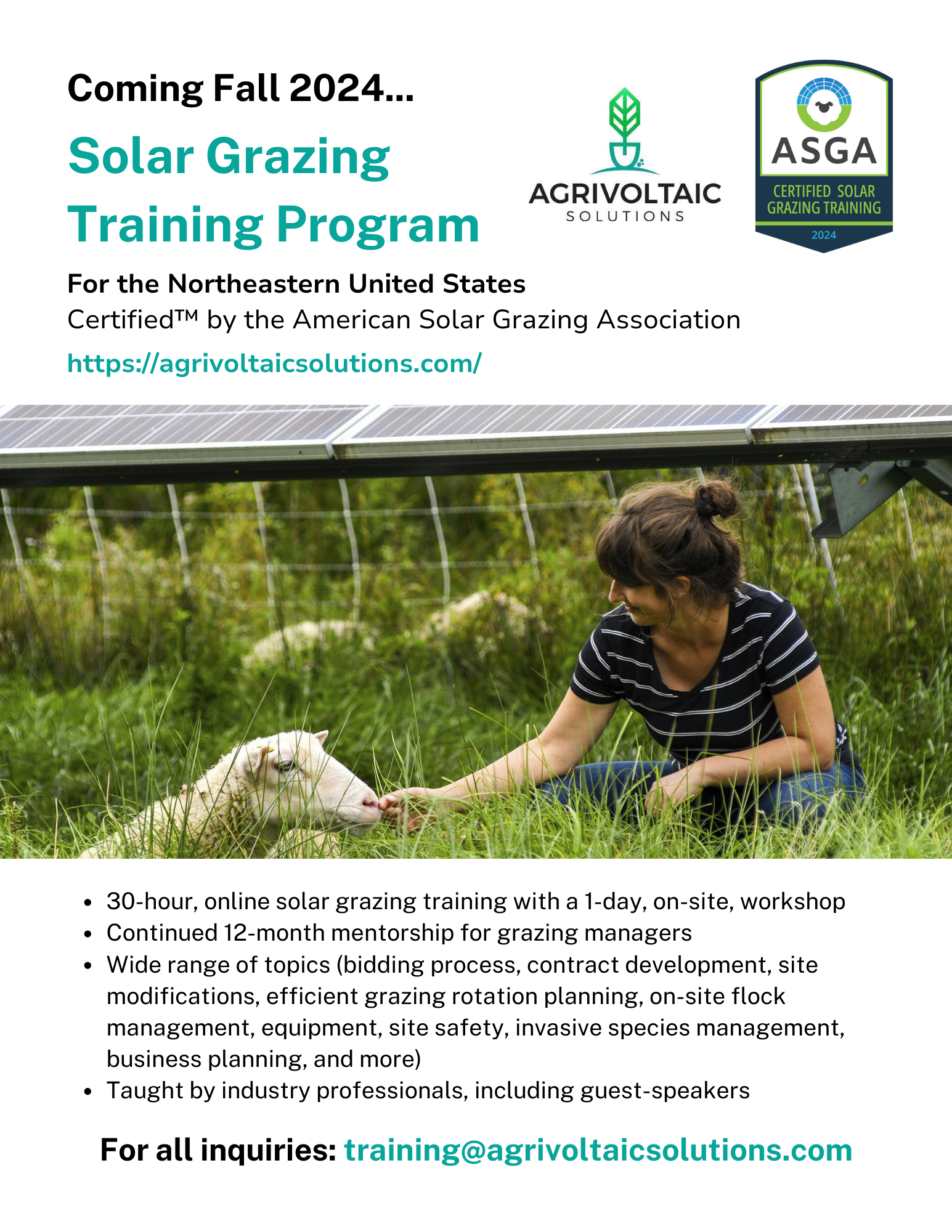 Agrivoltaic Solutions Solar Grazing Training Program - Fall 2024
