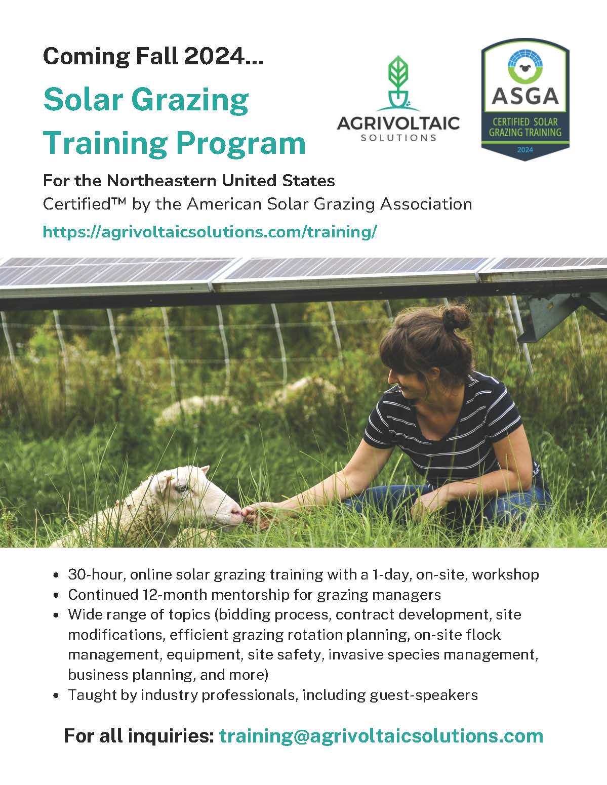 Agrivoltaic Solutions Solar Grazing Training Program - Fall 2024 -1